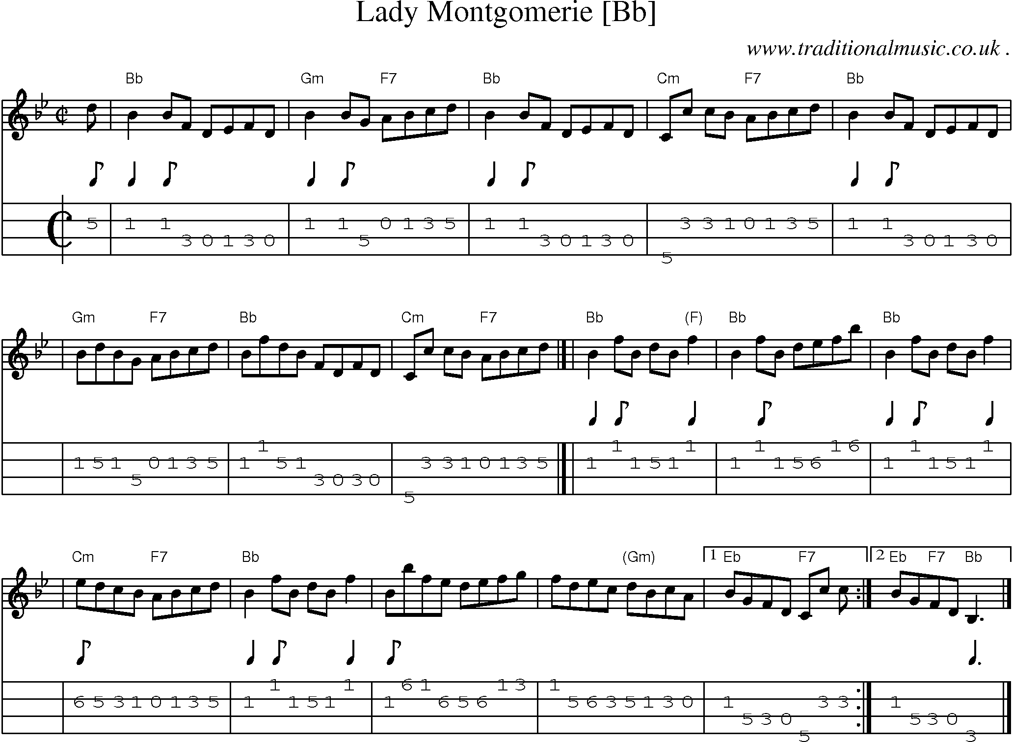 Sheet-music  score, Chords and Mandolin Tabs for Lady Montgomerie [bb]